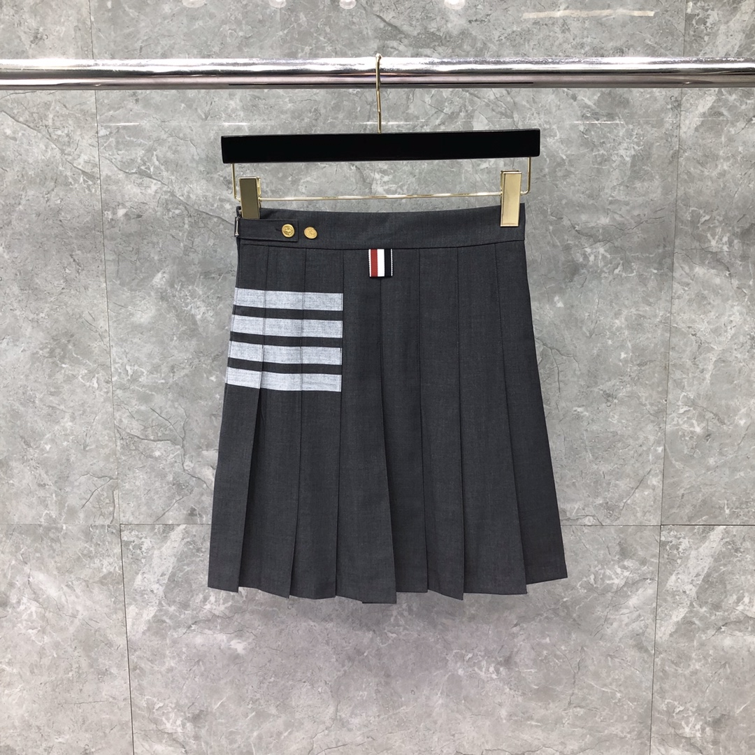 THOM BROWNE 经典四杠拉链百褶裙 短裙 裙子 女款 藏青色 灰色