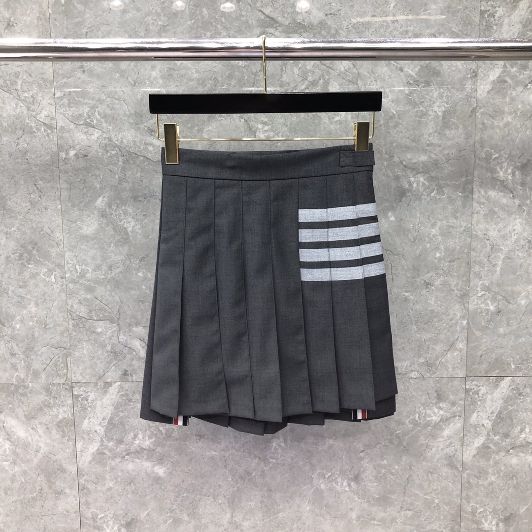 THOM BROWNE 经典四杠拉链百褶裙 短裙 裙子 女款 藏青色 灰色