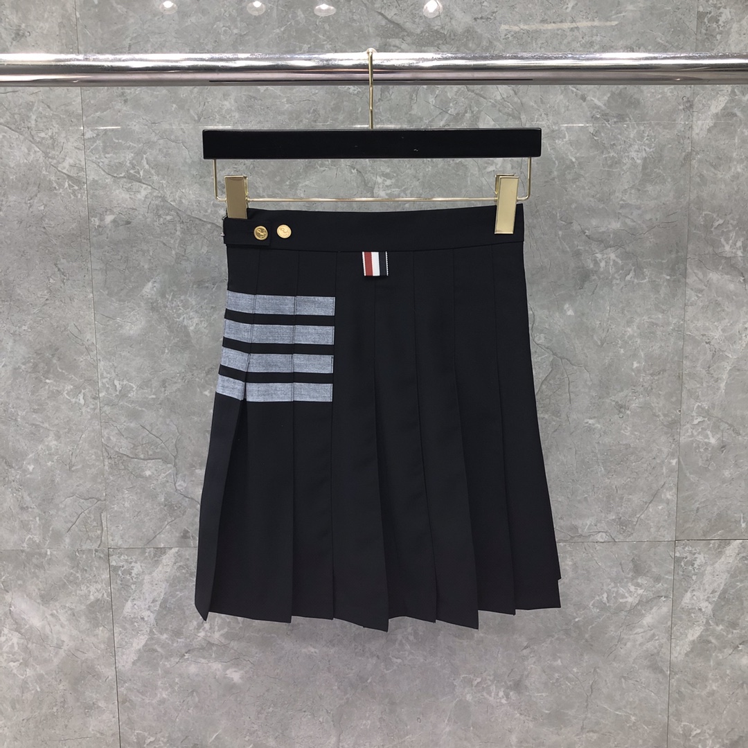 THOM BROWNE 经典四杠拉链百褶裙 短裙 裙子 女款 藏青色 灰色