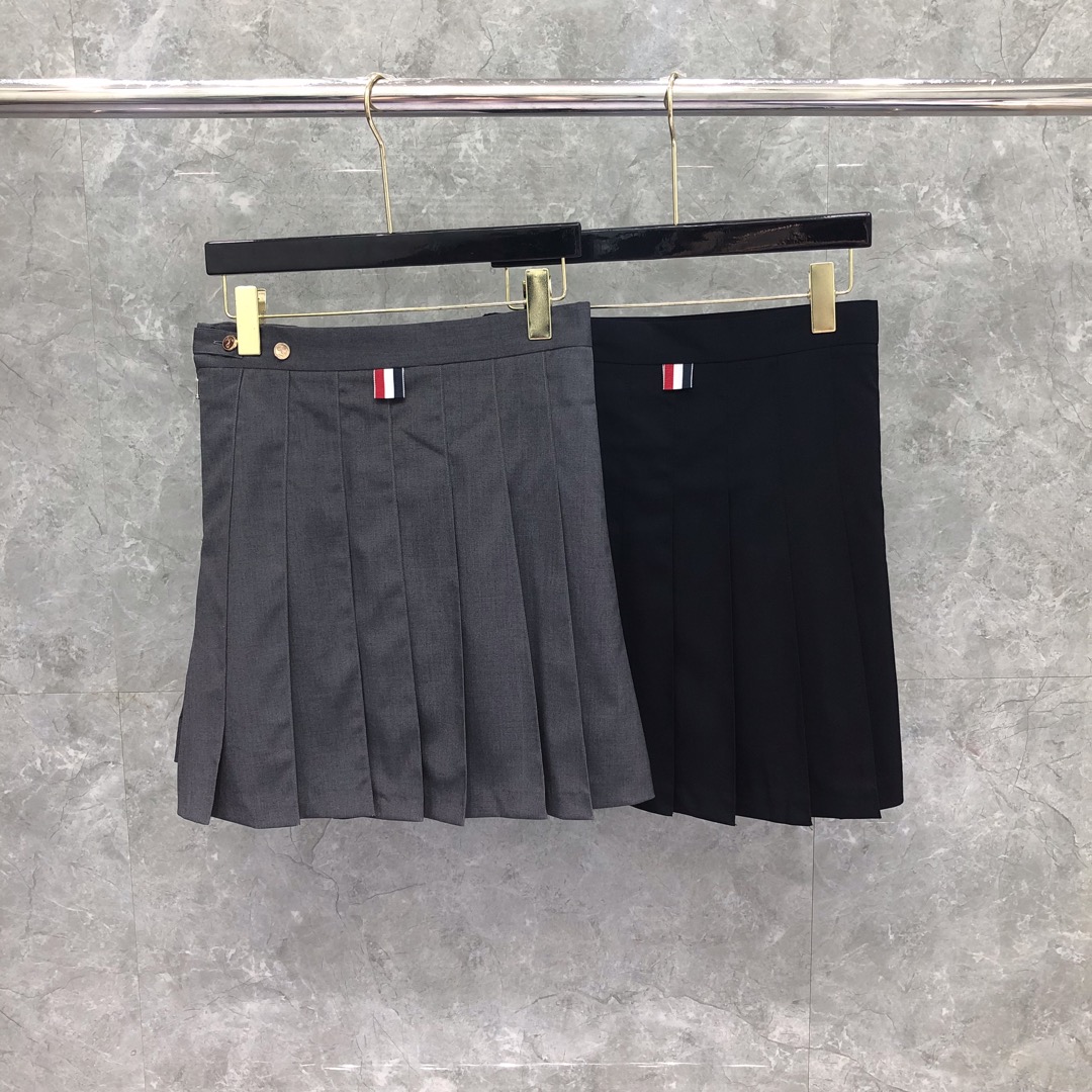 THOM BROWNE 纯色拉链百褶裙 短裙 裙子 女款 藏青色 灰色