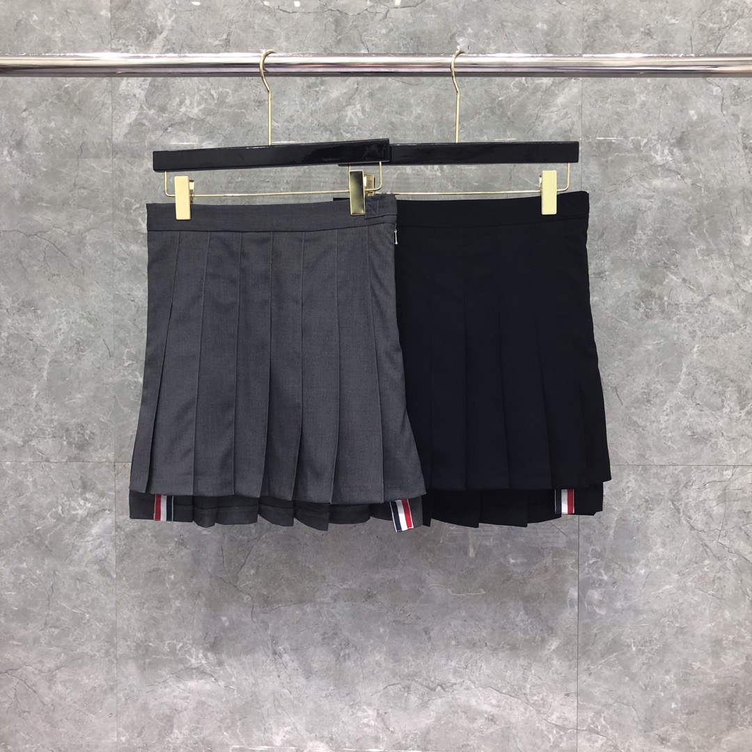 THOM BROWNE 纯色拉链百褶裙 短裙 裙子 女款 藏青色 灰色