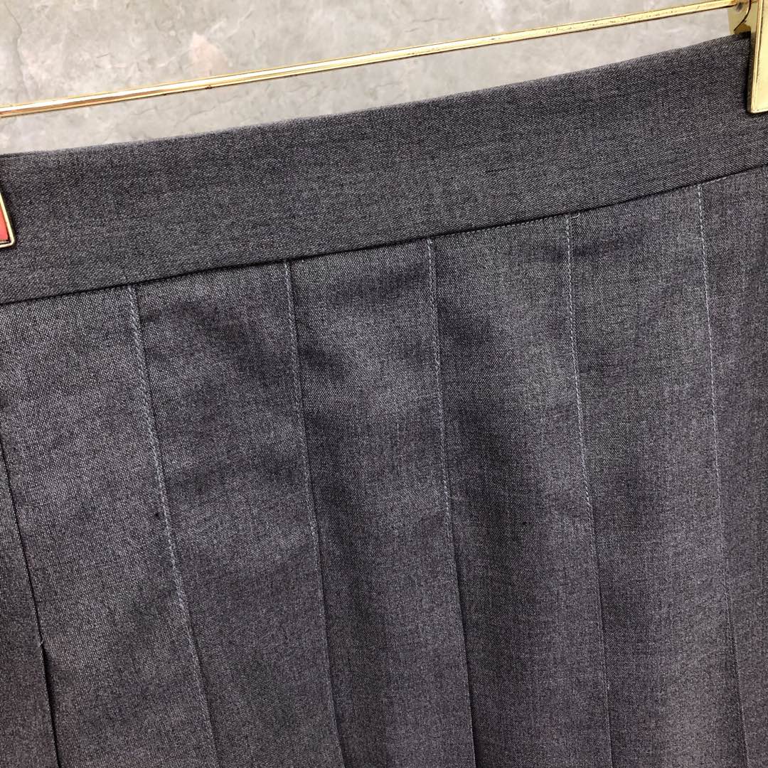 THOM BROWNE 纯色拉链百褶裙 短裙 裙子 女款 藏青色 灰色