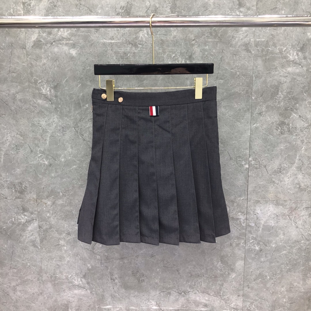 THOM BROWNE 纯色拉链百褶裙 短裙 裙子 女款 藏青色 灰色