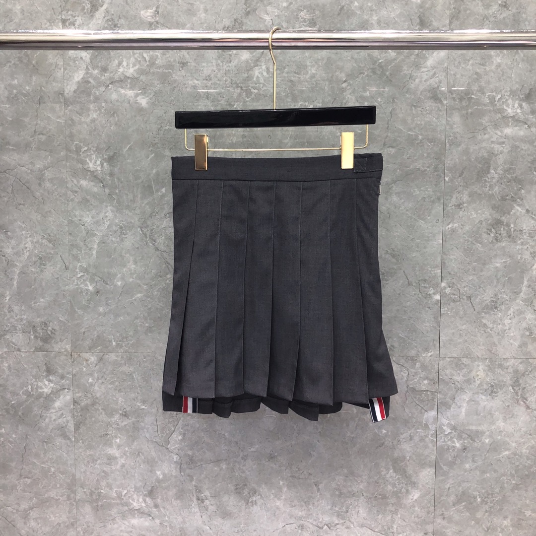 THOM BROWNE 纯色拉链百褶裙 短裙 裙子 女款 藏青色 灰色