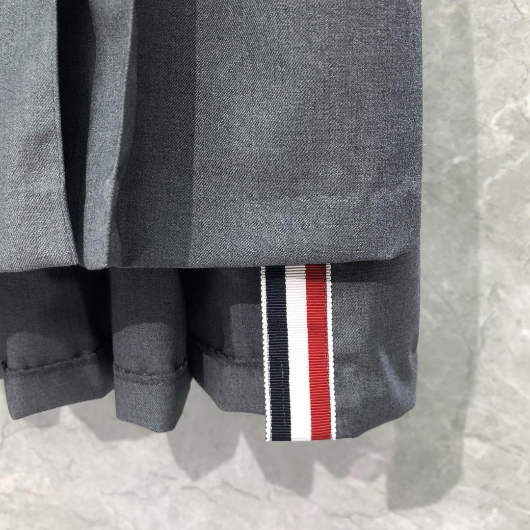 THOM BROWNE 经典四杠拉链中长款百褶裙 中长裙 裙子 女款 藏青色 灰色