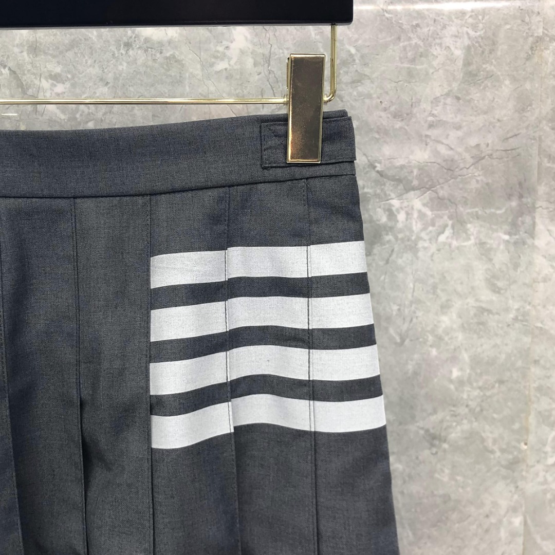 THOM BROWNE 经典四杠拉链中长款百褶裙 中长裙 裙子 女款 藏青色 灰色