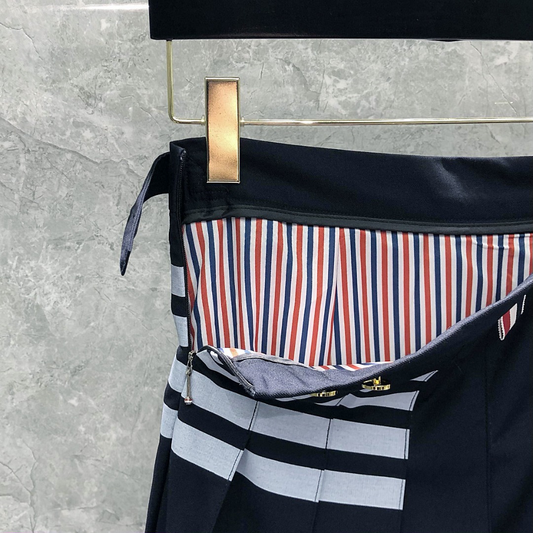 THOM BROWNE 经典四杠拉链中长款百褶裙 中长裙 裙子 女款 藏青色 灰色