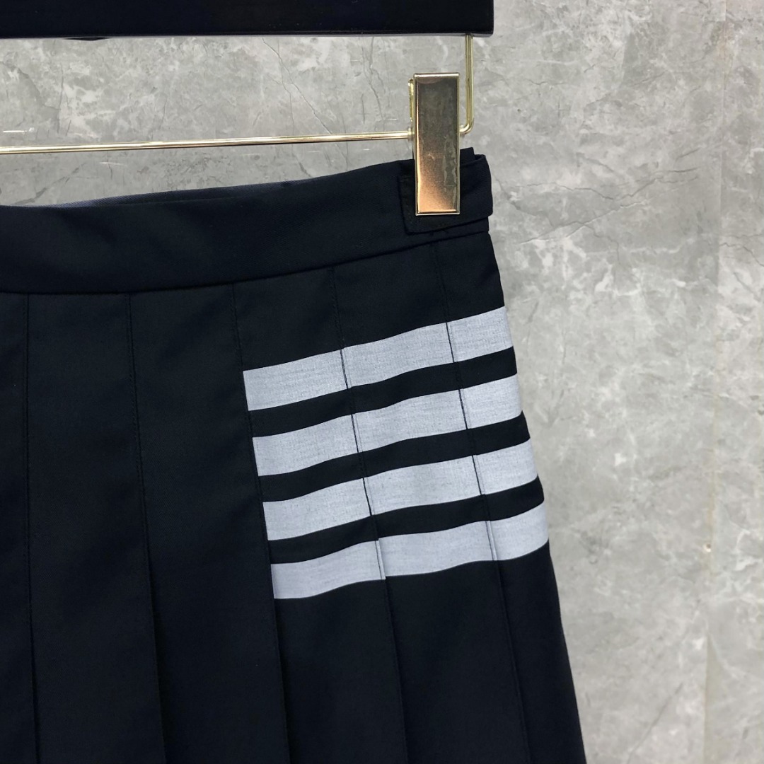 THOM BROWNE 经典四杠拉链中长款百褶裙 中长裙 裙子 女款 藏青色 灰色