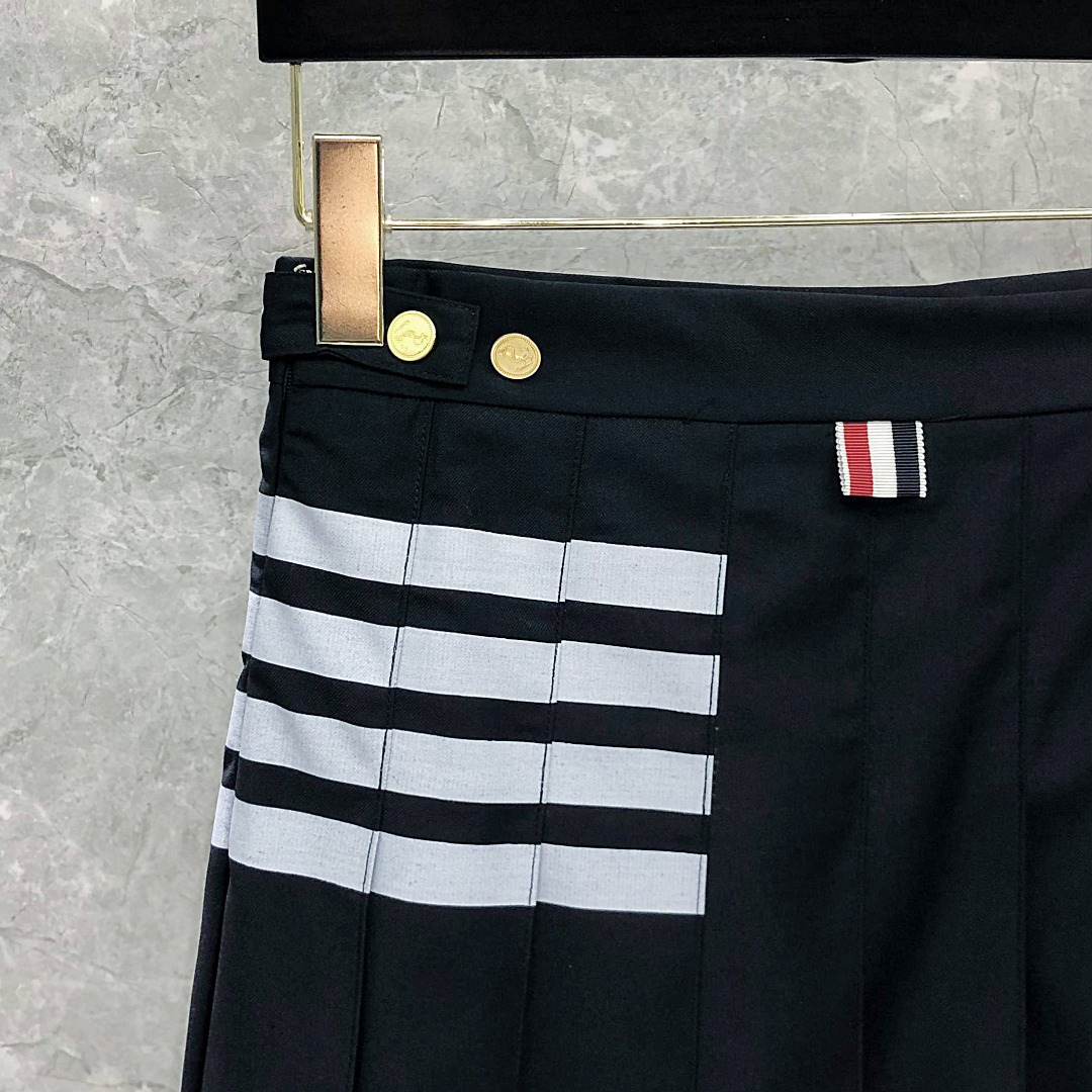 THOM BROWNE 经典四杠拉链中长款百褶裙 中长裙 裙子 女款 藏青色 灰色