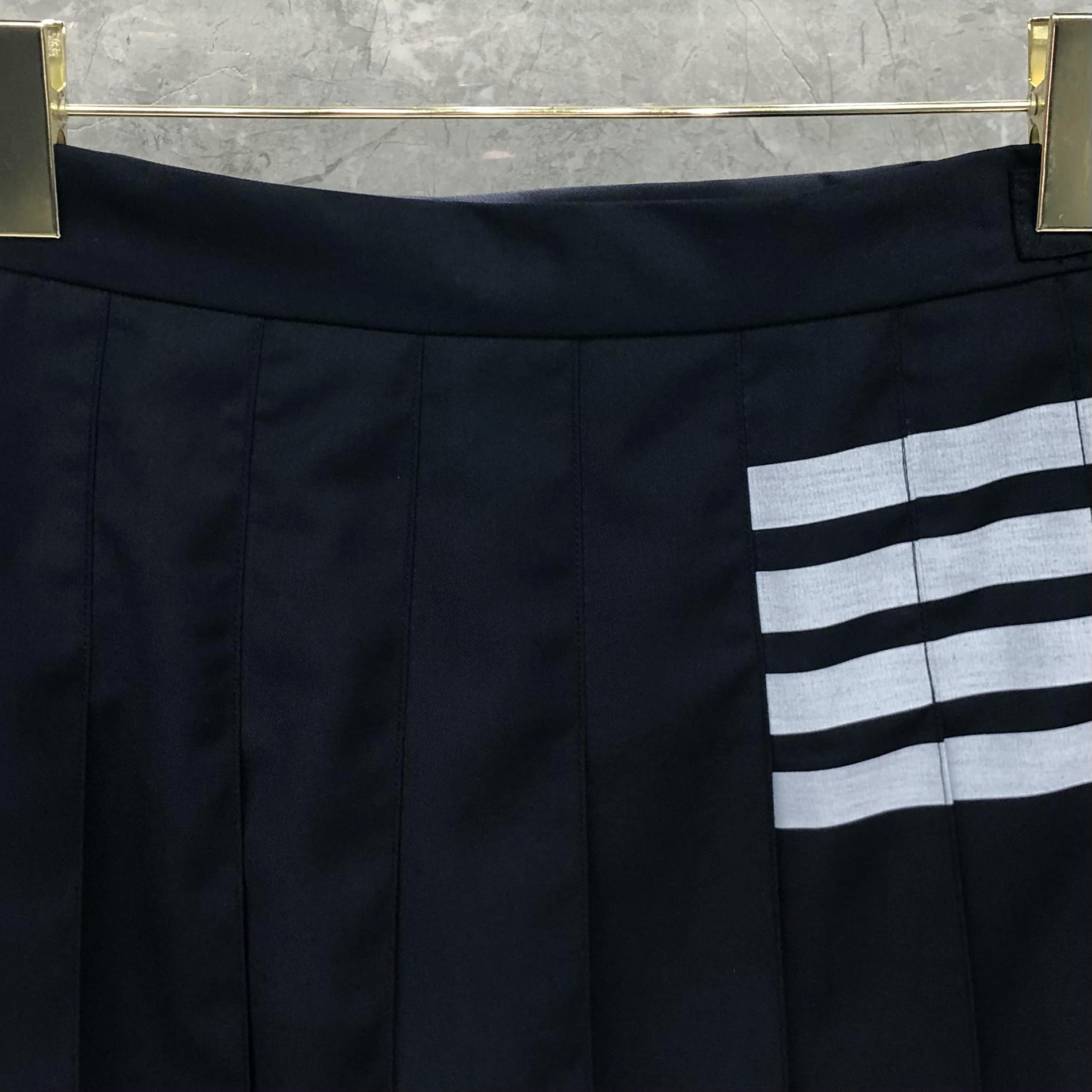 THOM BROWNE 经典四杠拉链中长款百褶裙 中长裙 裙子 女款 藏青色 灰色