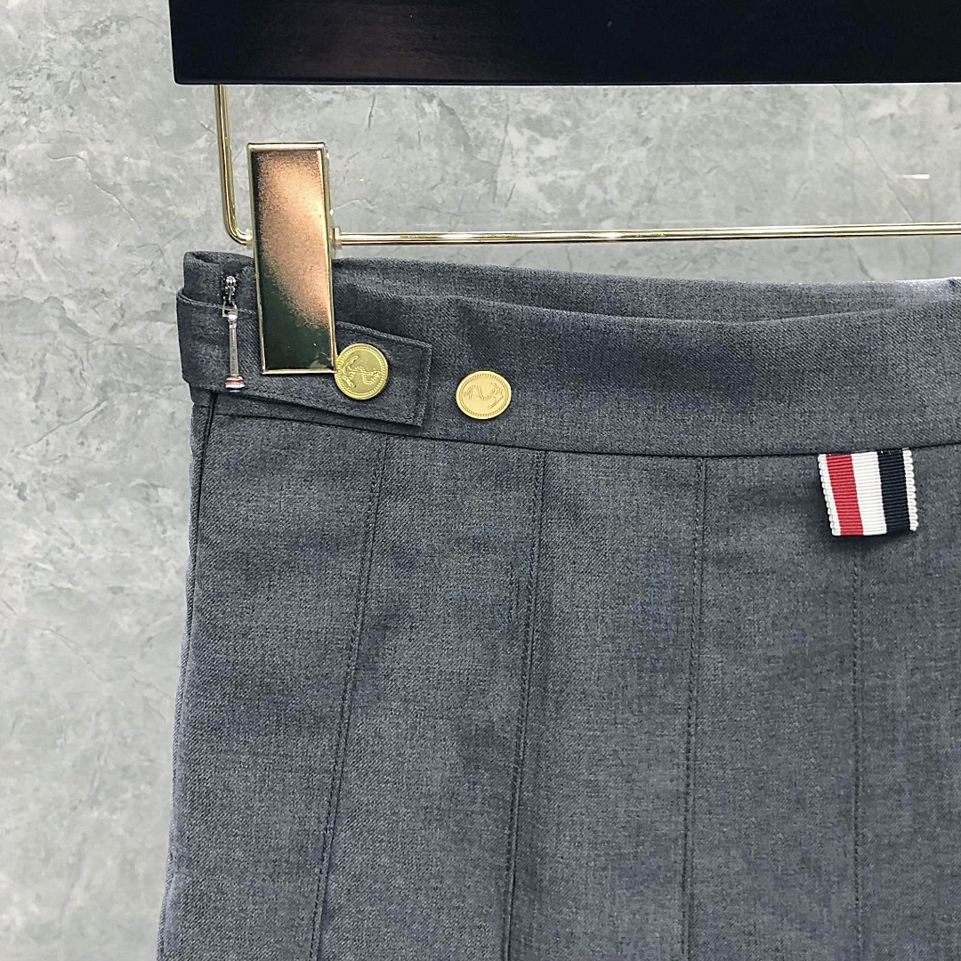 THOM BROWNE 纯色中长款百褶裙 中长裙 裙子 女款 藏青色 灰色