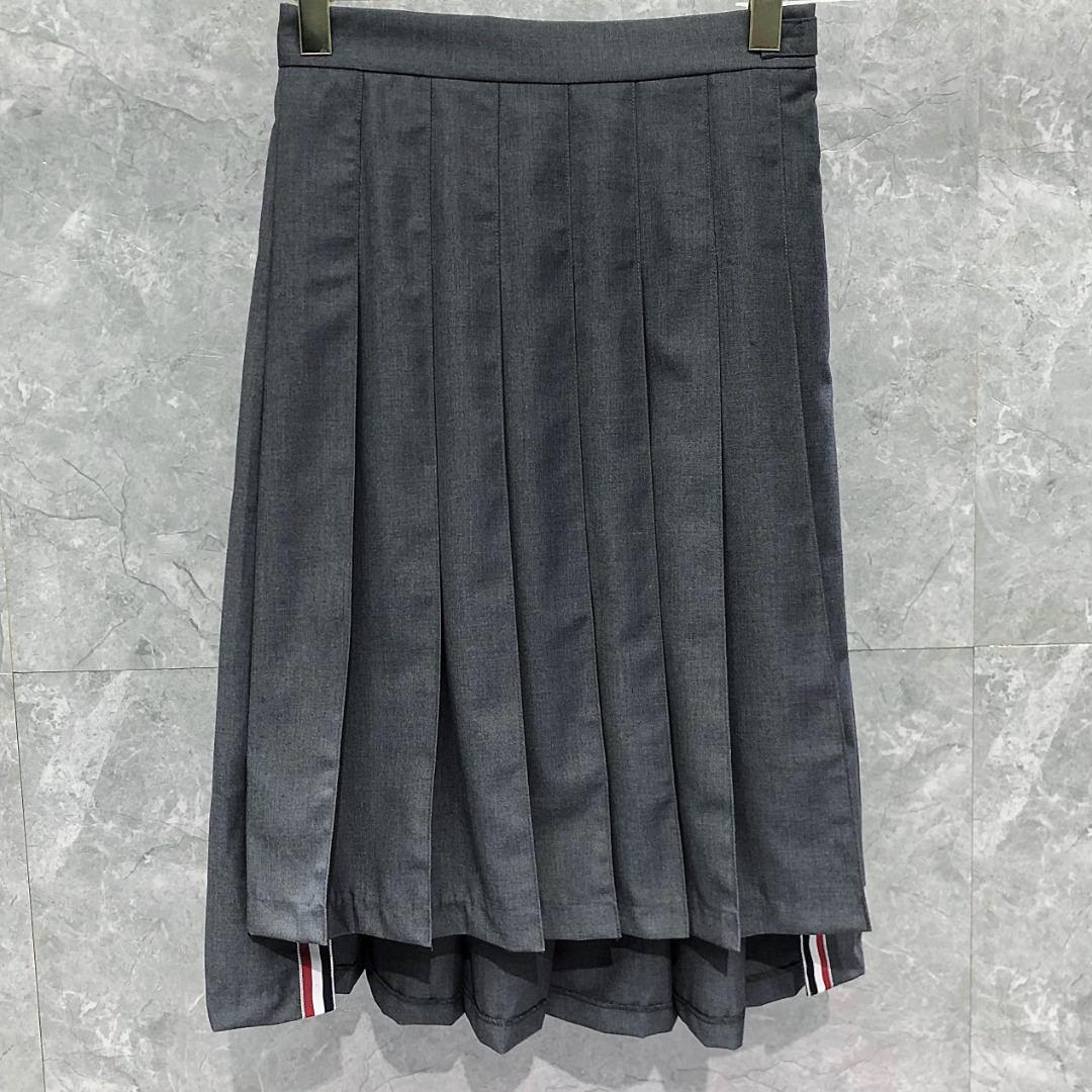 THOM BROWNE 纯色中长款百褶裙 中长裙 裙子 女款 藏青色 灰色