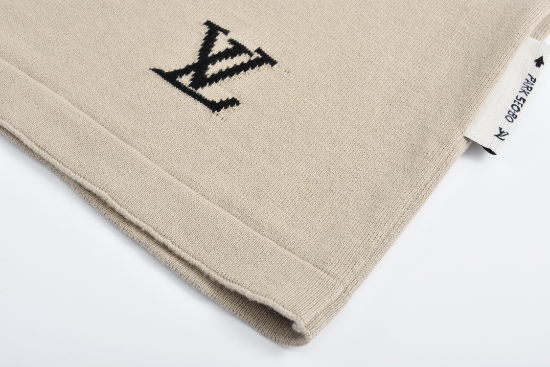 LOUIS VUITTON 路易威登 字母logo嵌花针织圆领短袖 T恤 杏色 1AFXYN