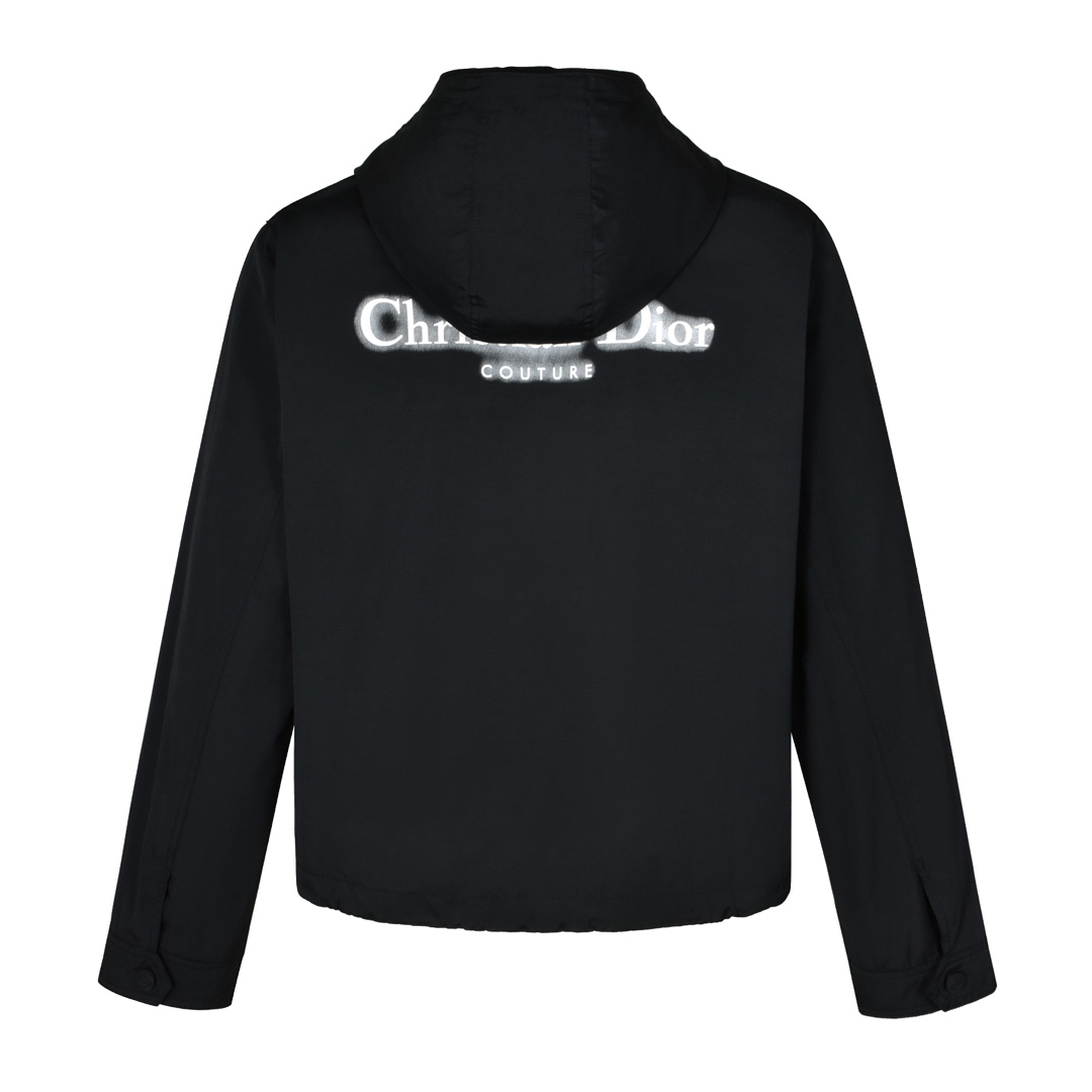 DIOR 迪奥 光晕字母logo印花拉链连帽夹克 外套 长袖 黑色 493C424B6281-C980