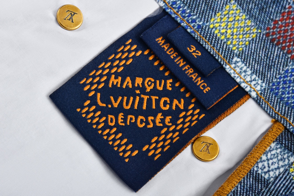 LOUIS VUITTON 路易威登 彩色格子马赛克牛仔短裤 休闲裤 裤子 1AHCS9