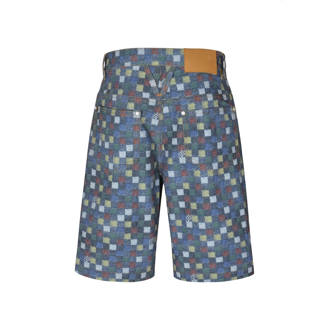LOUIS VUITTON 路易威登 彩色格子马赛克牛仔短裤 休闲裤 裤子 1AHCS9