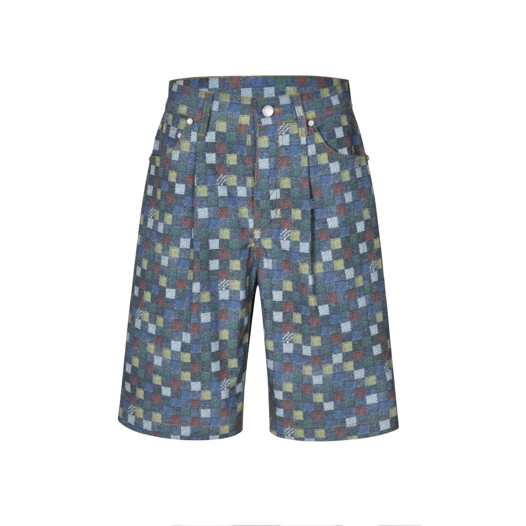 LOUIS VUITTON 路易威登 彩色格子马赛克牛仔短裤 休闲裤 裤子 1AHCS9