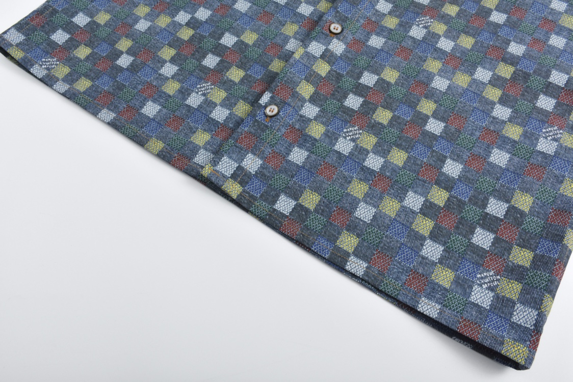 LOUIS VUITTON 路易威登 彩色格子马赛克牛仔衬衫 短袖 1AHCII