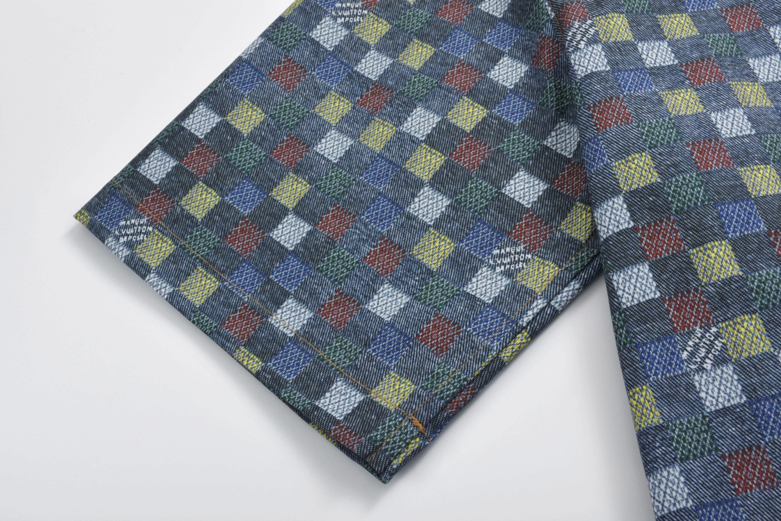 LOUIS VUITTON 路易威登 彩色格子马赛克牛仔衬衫 短袖 1AHCII