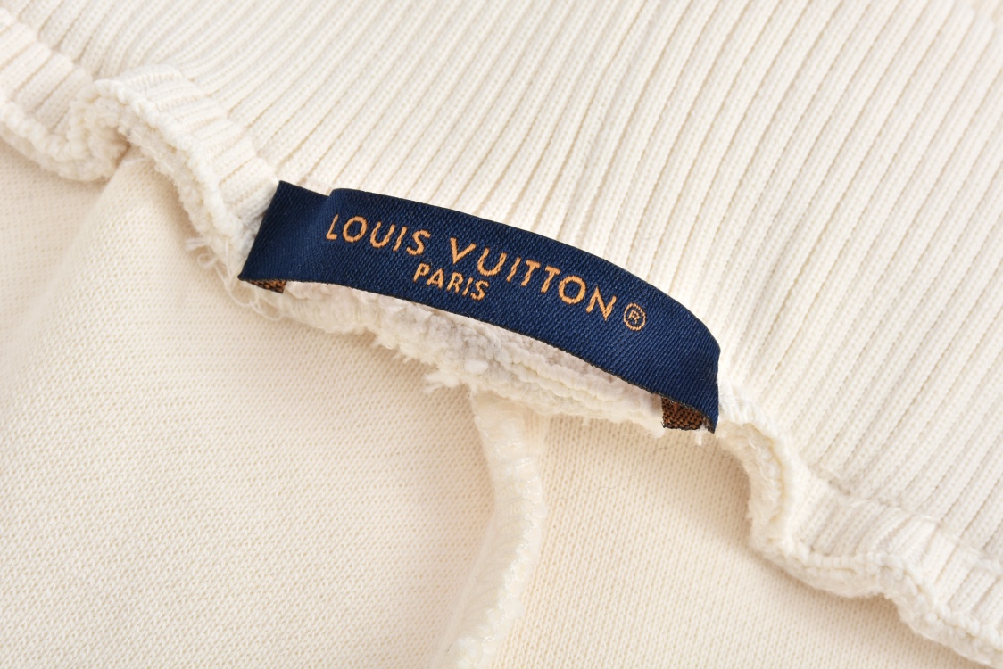 LOUIS VUITTON 路易威登 纯色刺绣字母logo图案羊毛松紧腰卫裤 运动裤 休闲裤 裤子 长裤 白色