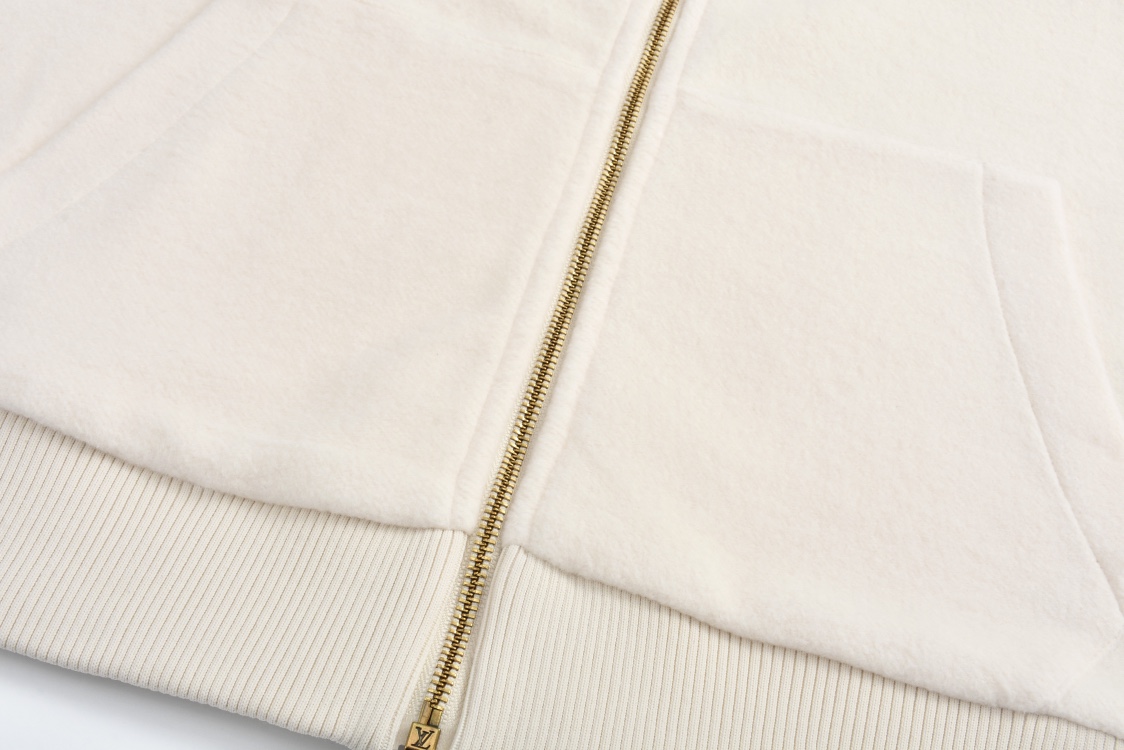 LOUIS VUITTON 路易威登 纯色刺绣logo图案羊毛立领拉链卫衣 外套 夹克 长袖 白色 1AGJXF