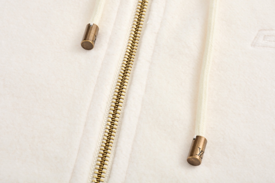 LOUIS VUITTON 路易威登 纯色刺绣logo图案羊毛立领拉链卫衣 外套 夹克 长袖 白色 1AGJXF