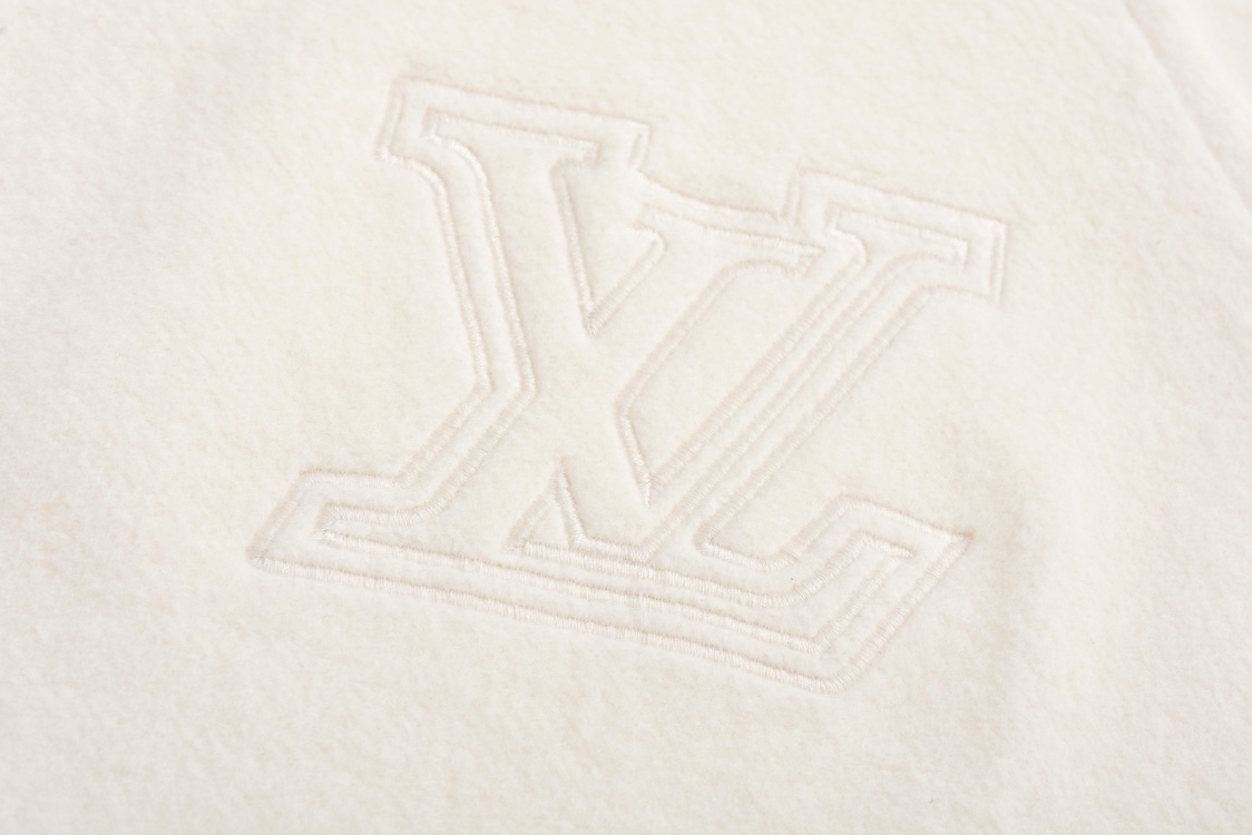 LOUIS VUITTON 路易威登 纯色刺绣logo图案羊毛立领拉链卫衣 外套 夹克 长袖 白色 1AGJXF