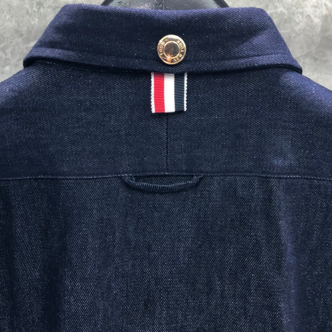 THOM BROWNE 双袖织带单排扣牛仔衬衫 外套 长袖 藏青色 