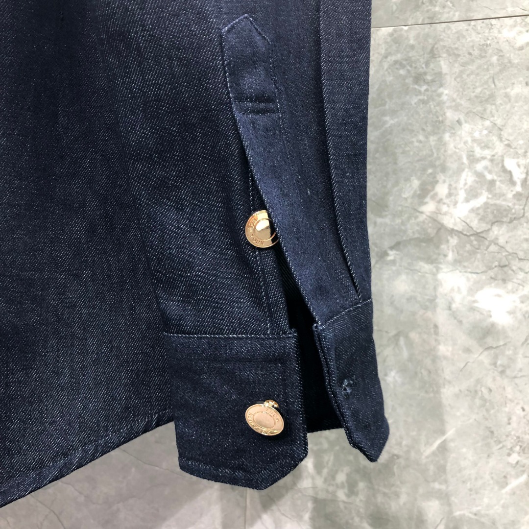 THOM BROWNE 双袖织带单排扣牛仔衬衫 外套 长袖 藏青色 