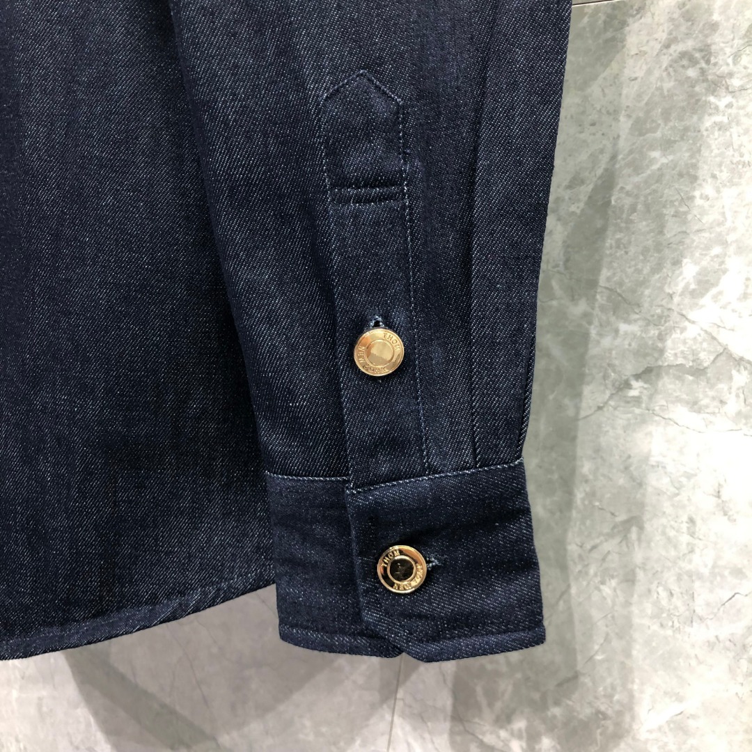 THOM BROWNE 双袖织带单排扣牛仔衬衫 外套 长袖 藏青色 