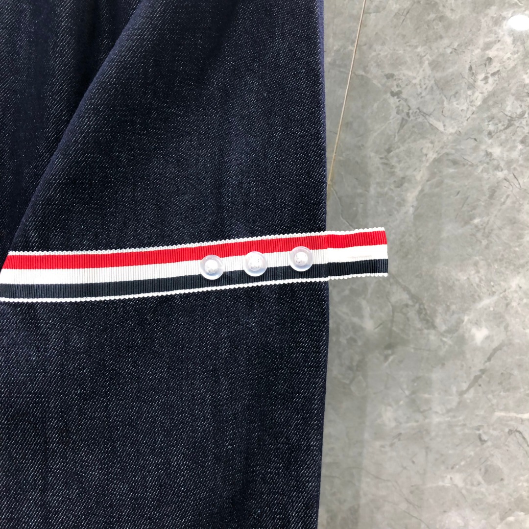 THOM BROWNE 双袖织带单排扣牛仔衬衫 外套 长袖 藏青色 