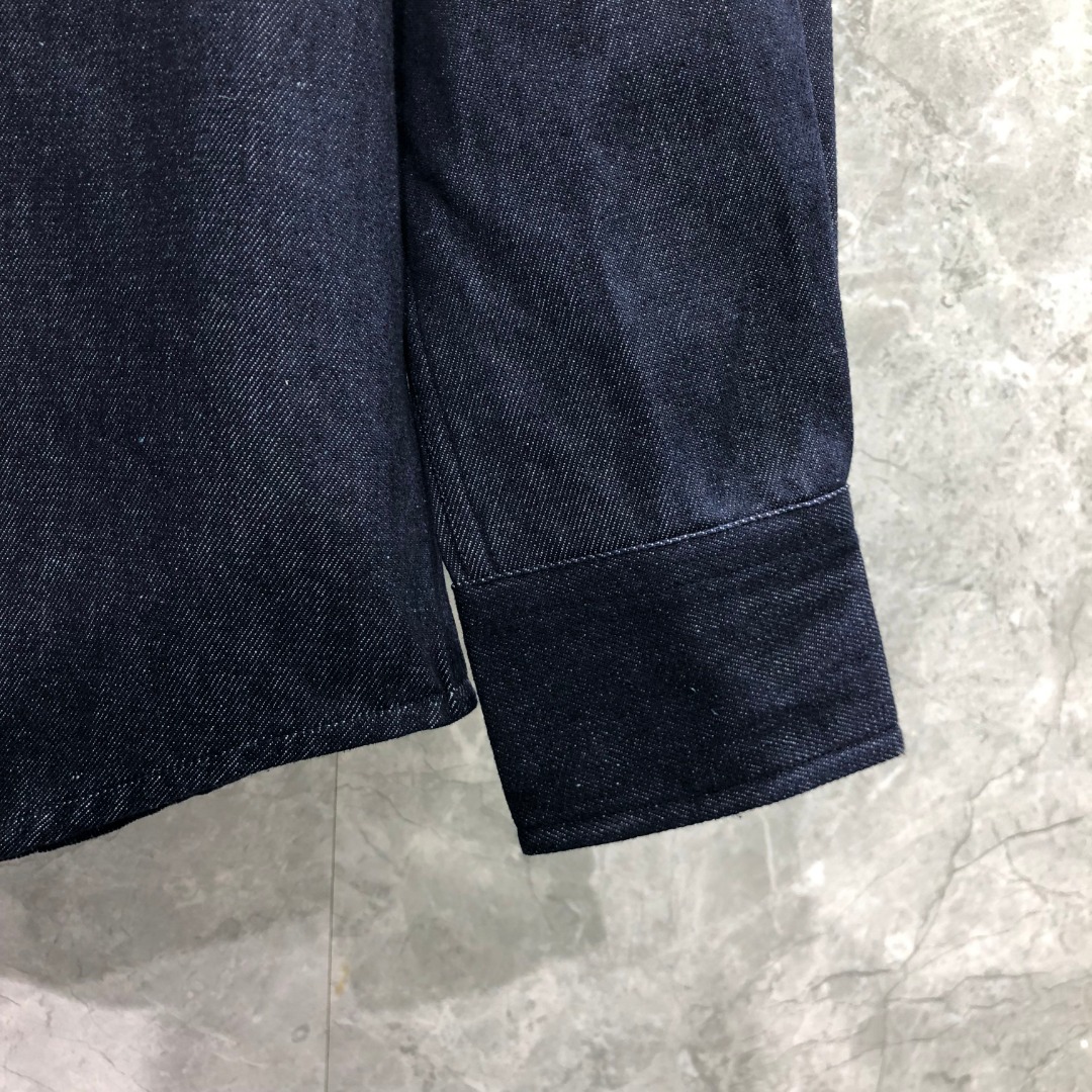THOM BROWNE 双袖织带单排扣牛仔衬衫 外套 长袖 藏青色 