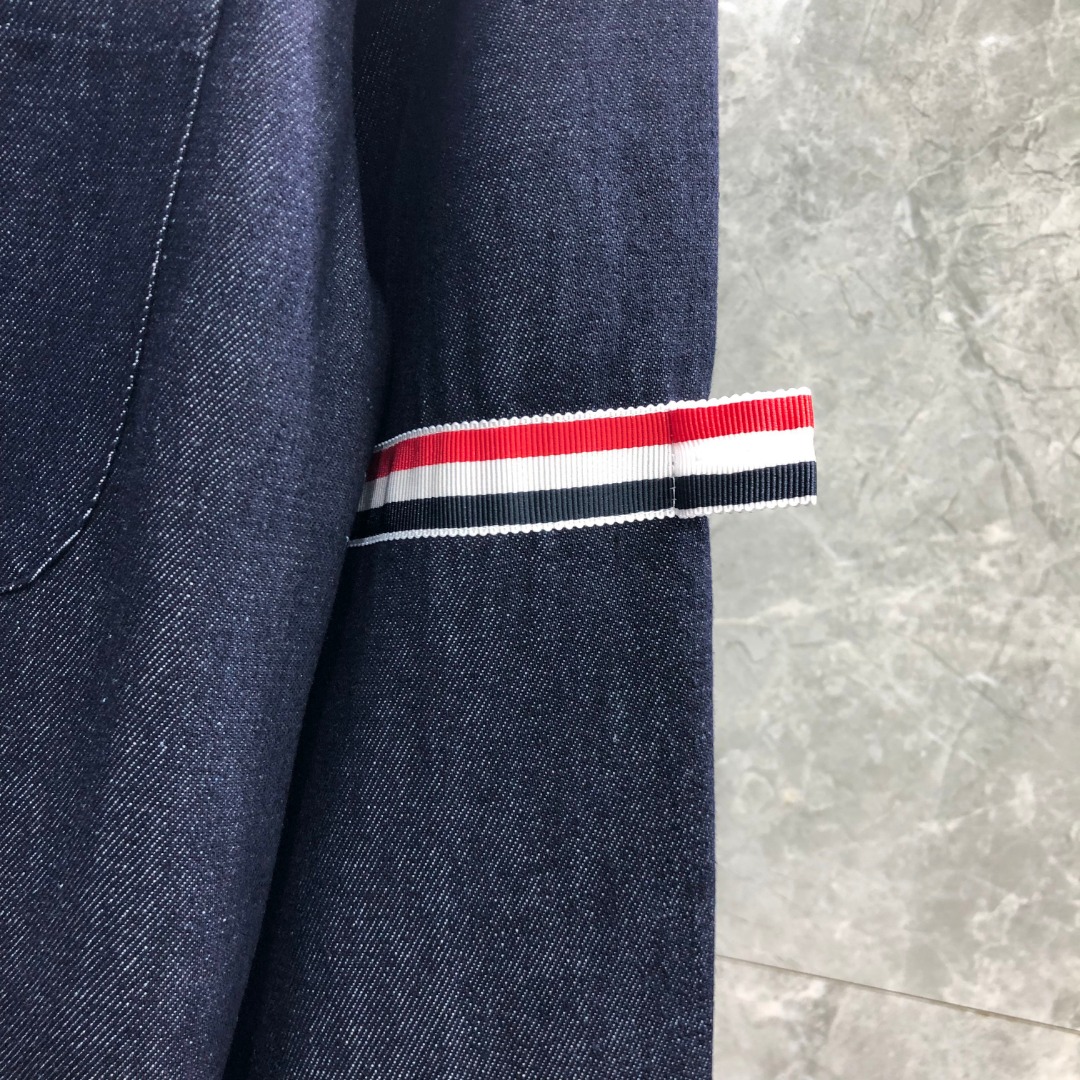 THOM BROWNE 双袖织带单排扣牛仔衬衫 外套 长袖 藏青色 