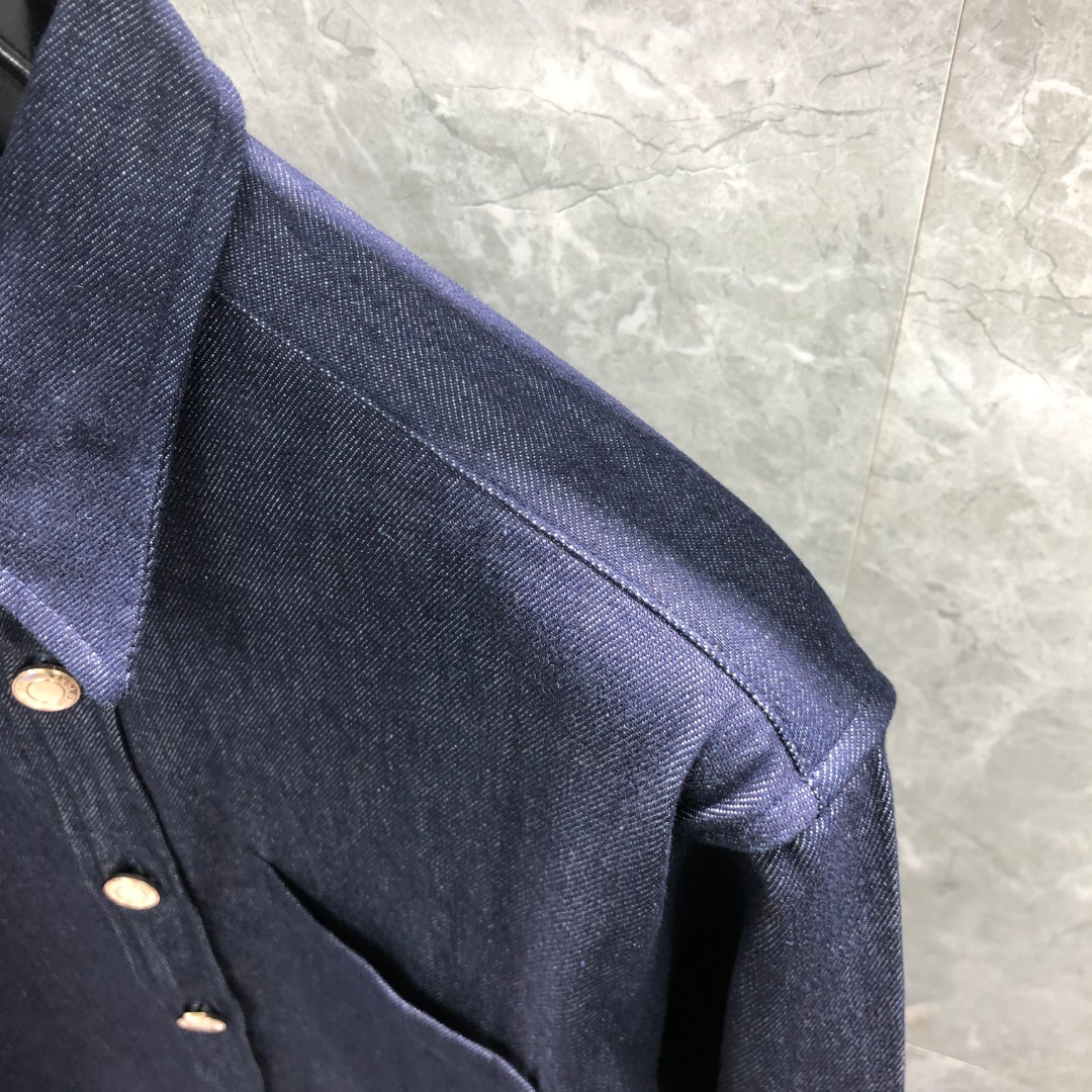 THOM BROWNE 双袖织带单排扣牛仔衬衫 外套 长袖 藏青色 