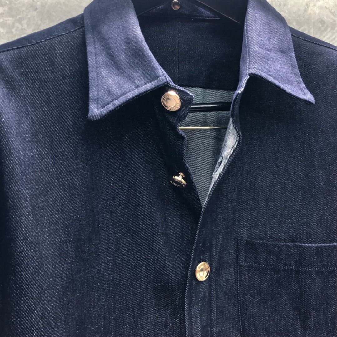 THOM BROWNE 双袖织带单排扣牛仔衬衫 外套 长袖 藏青色 