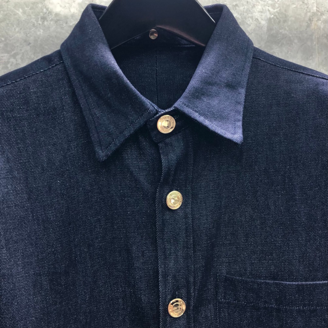 THOM BROWNE 双袖织带单排扣牛仔衬衫 外套 长袖 藏青色 