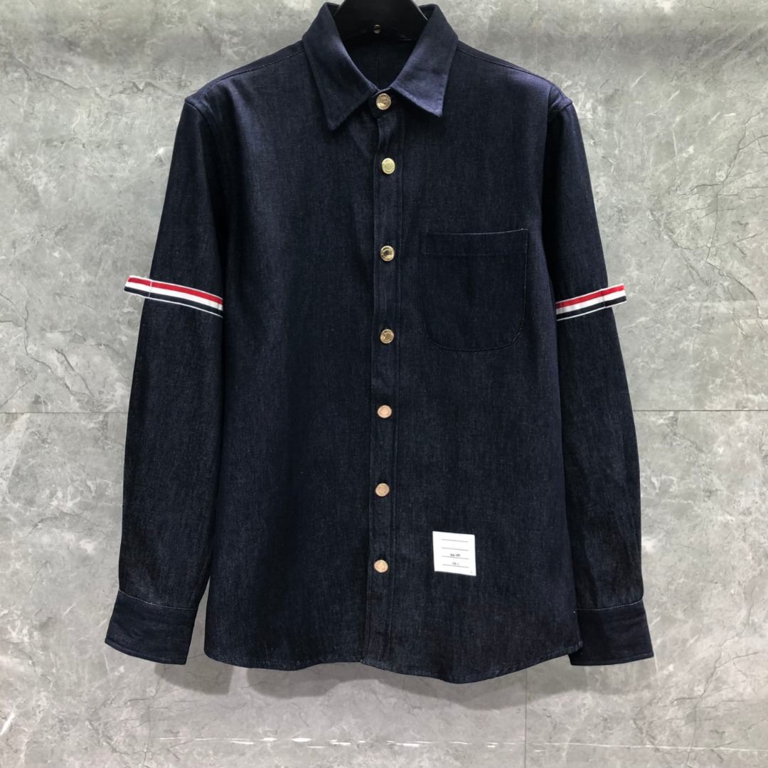 THOM BROWNE 双袖织带单排扣牛仔衬衫 外套 长袖 藏青色 