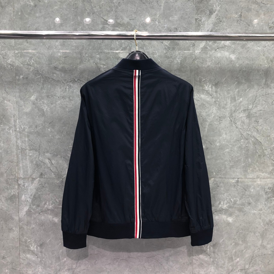 THOM BROWNE 后织带拉链棒球服夹克 外套 长袖 藏青色 灰色