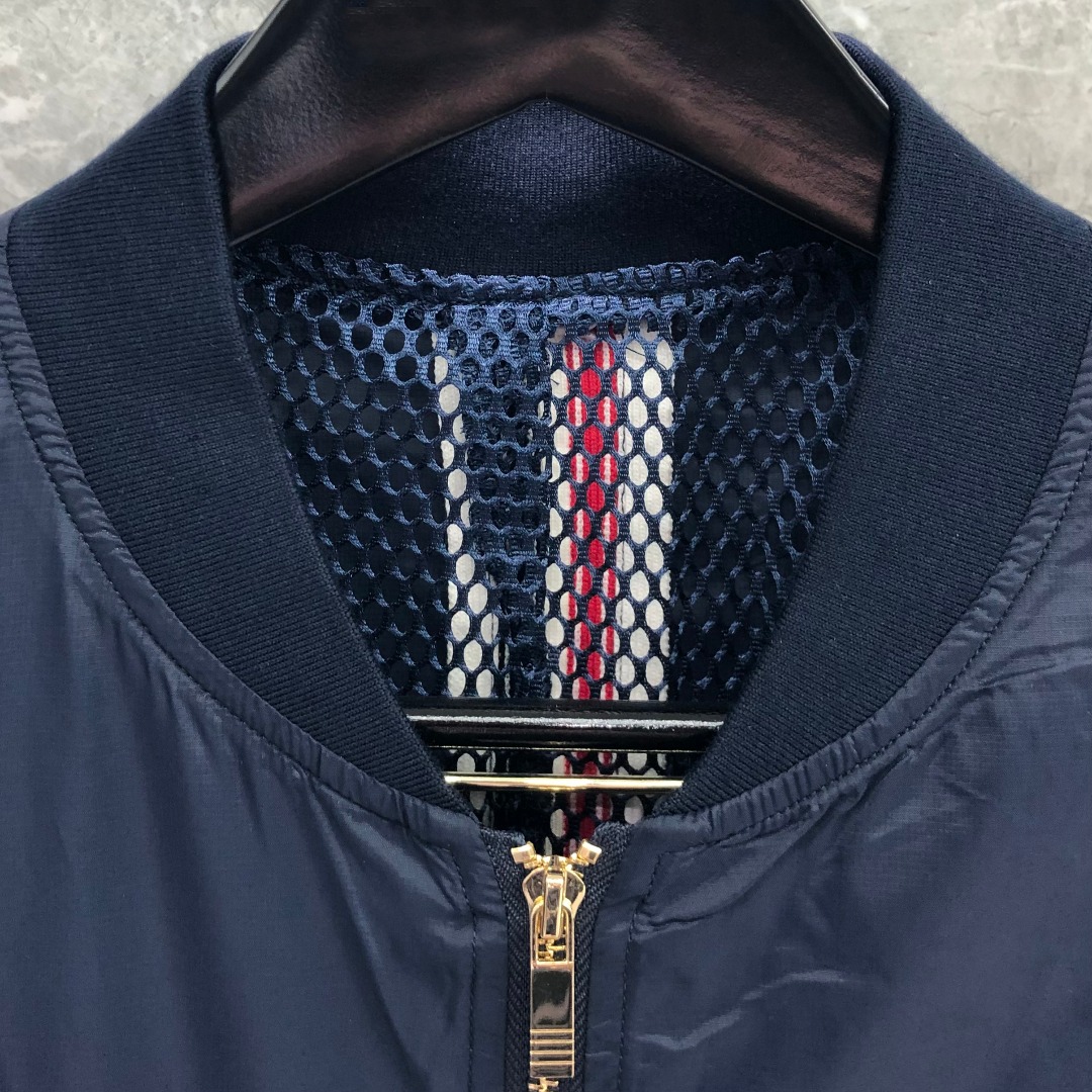 THOM BROWNE 后织带拉链棒球服夹克 外套 长袖 藏青色 灰色