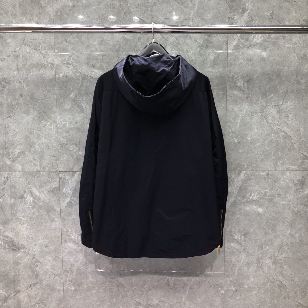 THOM BROWNE 织带双拉链连帽夹克 外套 长袖 藏青色