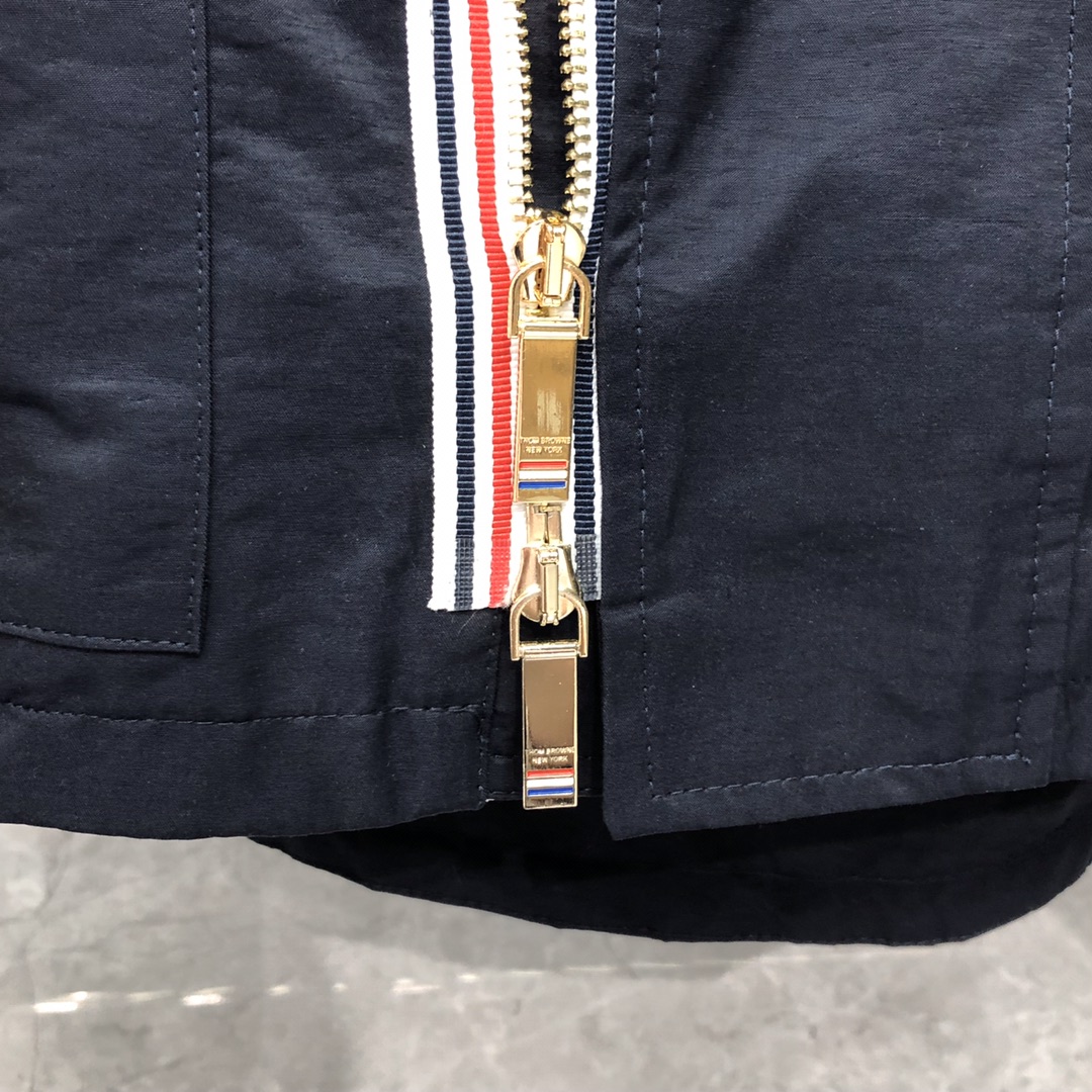 THOM BROWNE 织带双拉链连帽夹克 外套 长袖 藏青色