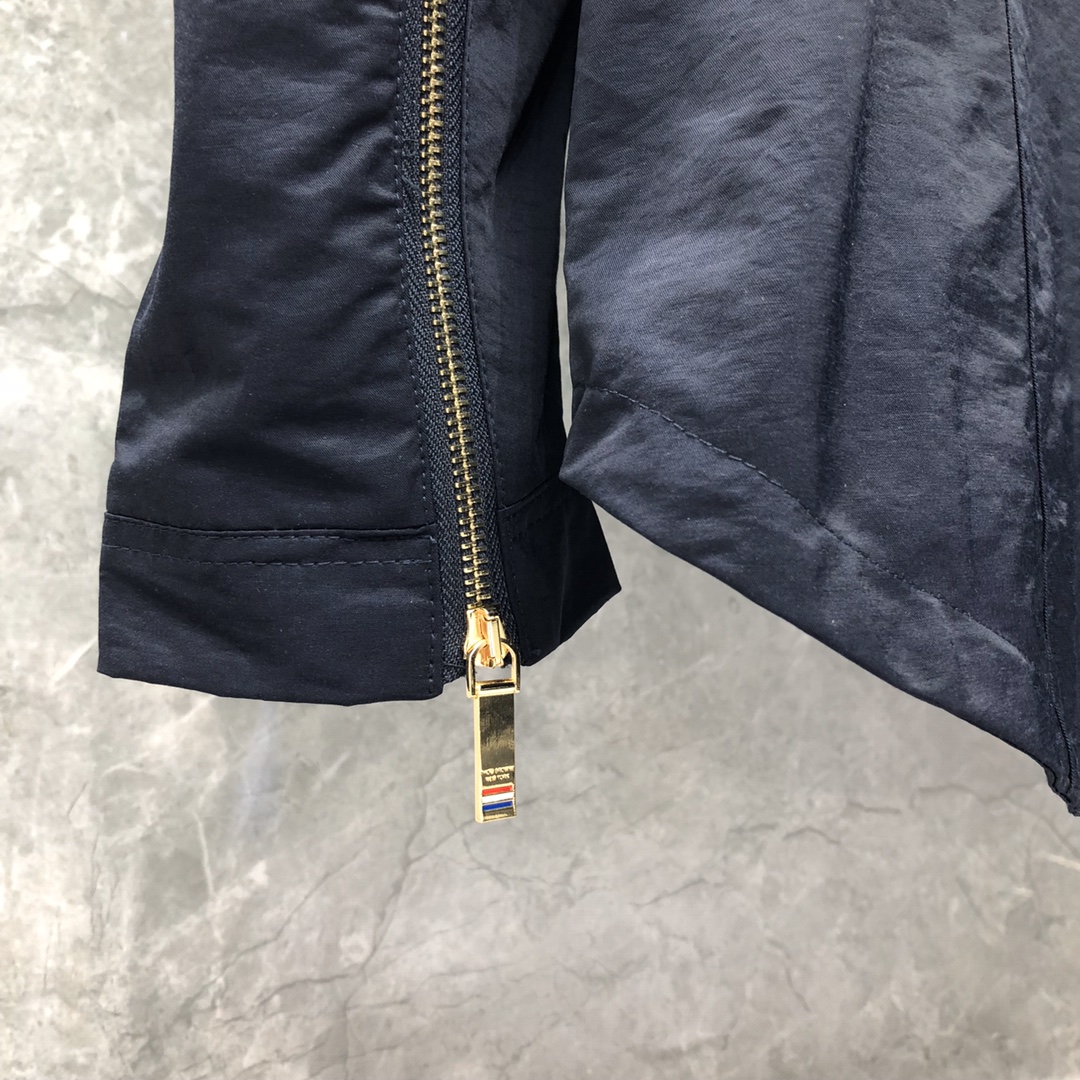 THOM BROWNE 织带双拉链连帽夹克 外套 长袖 藏青色