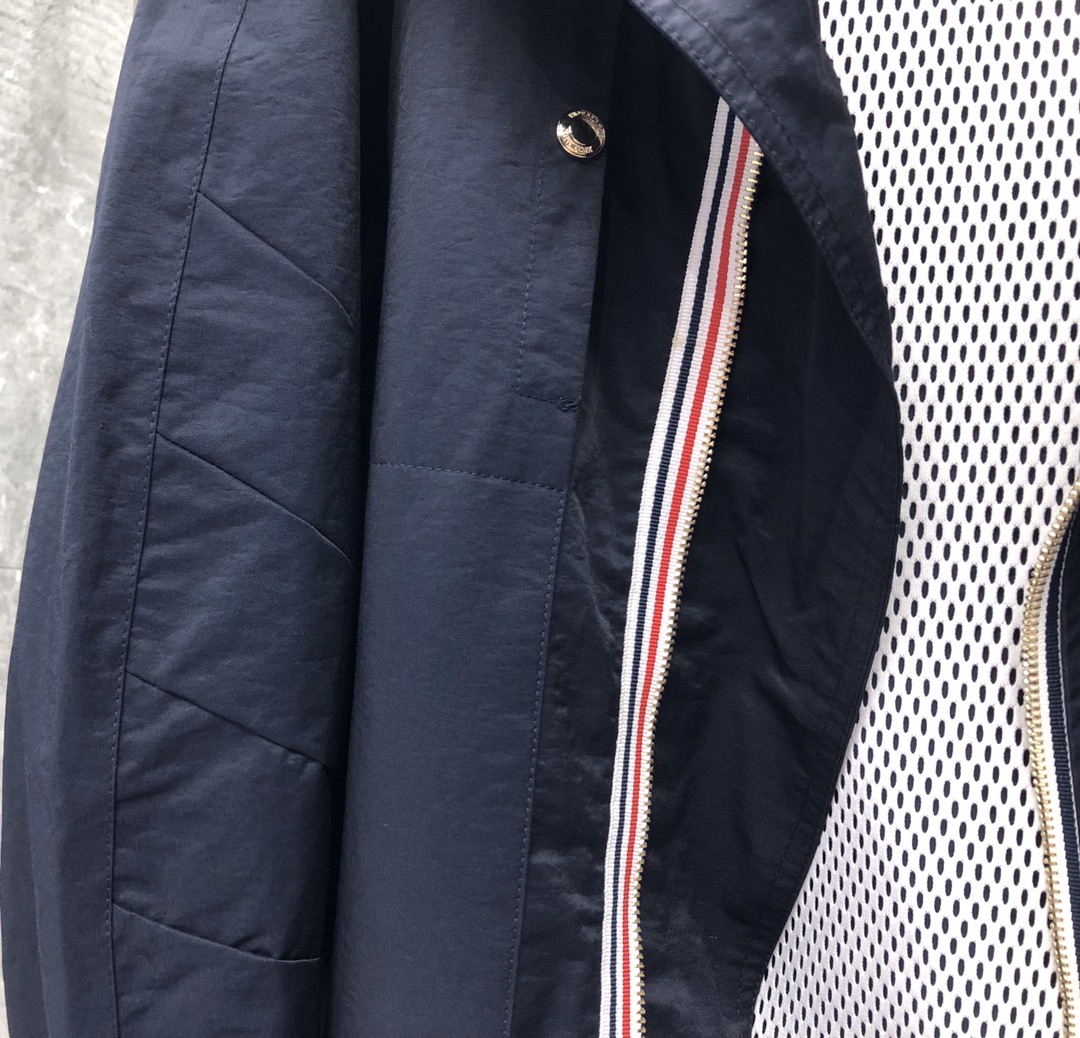 THOM BROWNE 织带双拉链连帽夹克 外套 长袖 藏青色