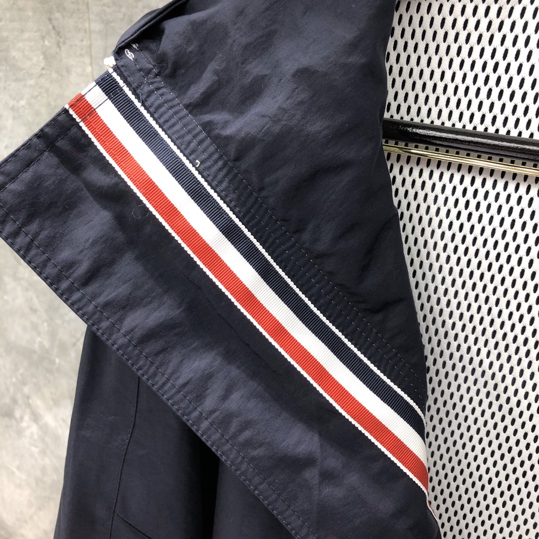 THOM BROWNE 织带双拉链连帽夹克 外套 长袖 藏青色