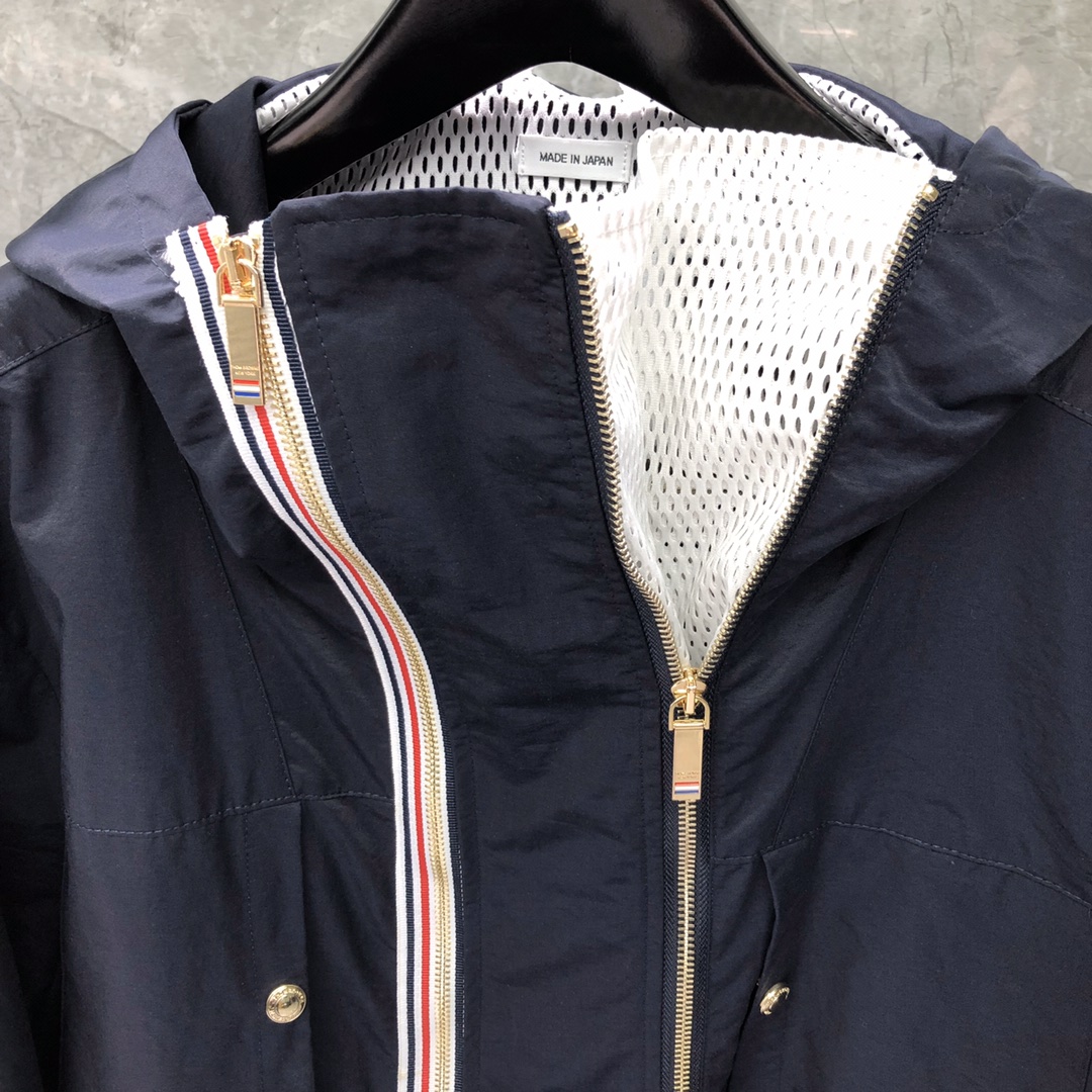 THOM BROWNE 织带双拉链连帽夹克 外套 长袖 藏青色