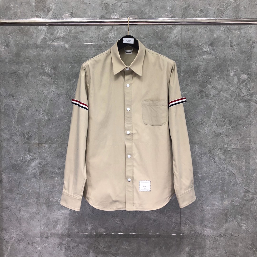 THOM BROWNE 双袖织带单排扣衬衫 外套 长袖 藏青色 卡其色