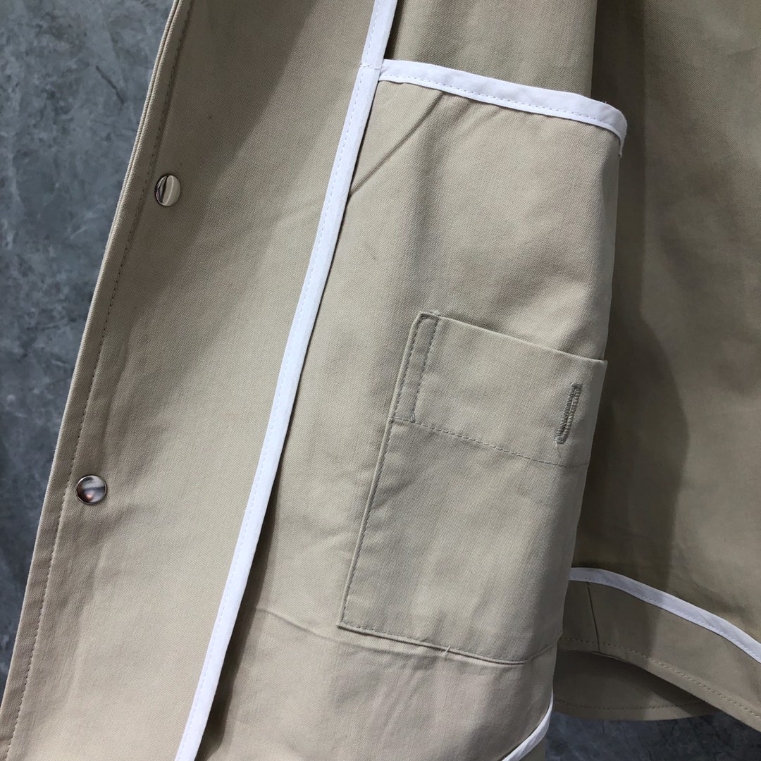 THOM BROWNE 双袖织带单排扣衬衫 外套 长袖 藏青色 卡其色