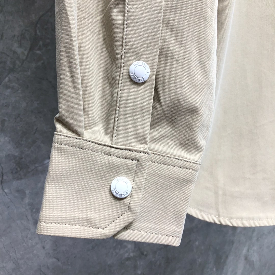 THOM BROWNE 双袖织带单排扣衬衫 外套 长袖 藏青色 卡其色