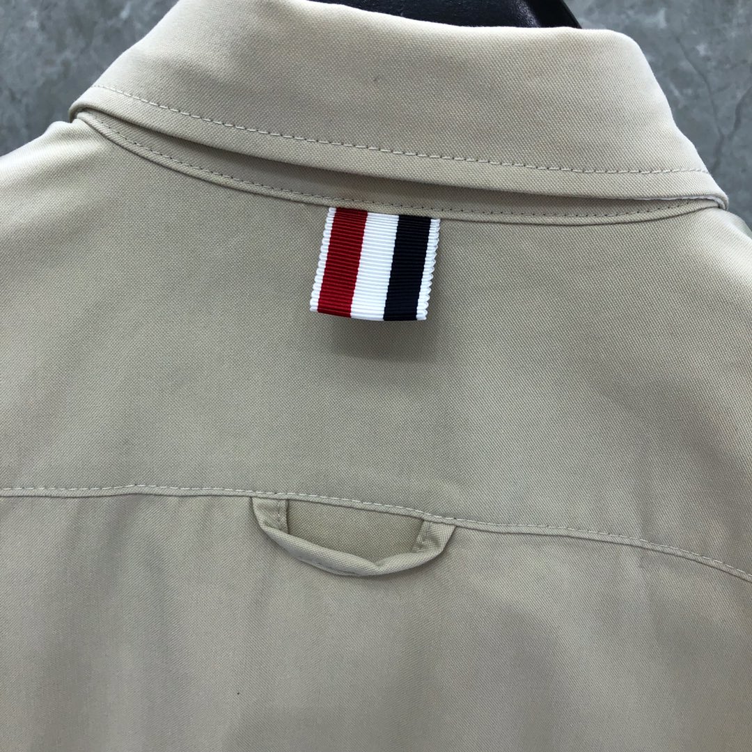 THOM BROWNE 双袖织带单排扣衬衫 外套 长袖 藏青色 卡其色