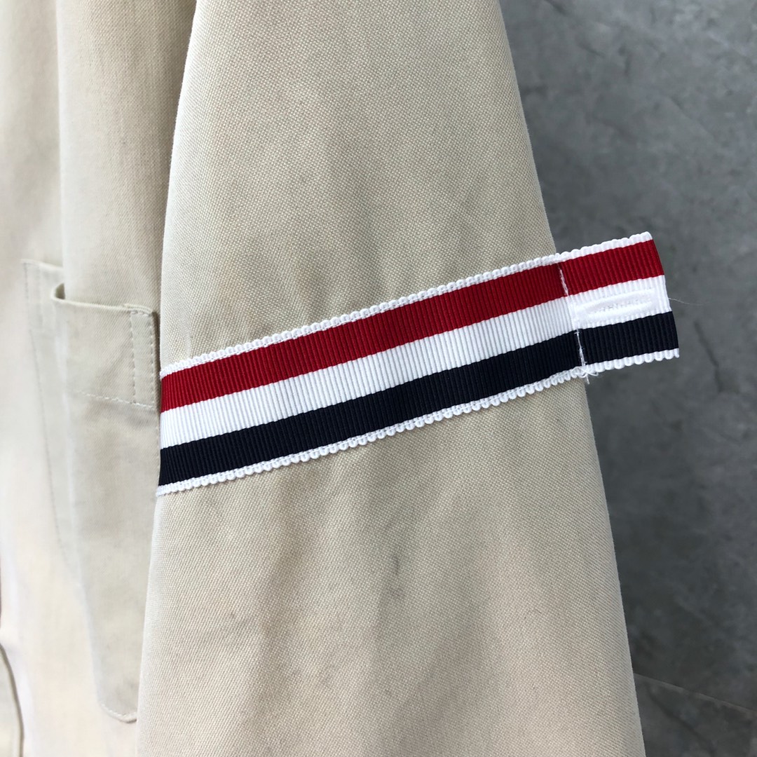 THOM BROWNE 双袖织带单排扣衬衫 外套 长袖 藏青色 卡其色